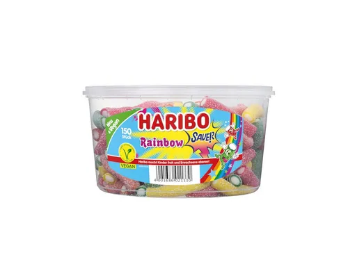 HARIBO Süßigkeit, Haribo Rainbow sauer 150 Stück Fruchtgummi Runddose 1200g