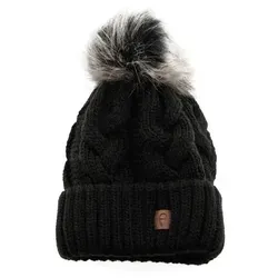 Faera Mütze zum Warmhalten im Herbst oder Winter Bommel-Mütze gefüttert Schwarz