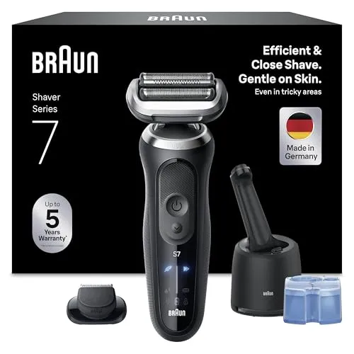 Braun Series 7 Rasierer Herren Elektrisch, Elektrorasierer, 60 Min. Akku, Rasierapparat, 4in1 Reinigungsstation, Kabelloser Nass und Trockenrasierer, Wasserdicht, Made in Germany, N7200cce, Schwarz