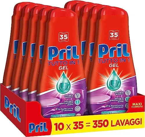 Pril Gel All in One Hygiene, flüssiges Geschirrspülmittel mit Bicarbonat, Multi-Action-Schmutz, schwierig, 10 Flaschen mit je 35 Waschgängen (350 Waschladungen)