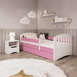 Kinderbett 180x80 mit Matratze, Rausfallschutz & Schublade in Rosa - Praktisches Funktionsbett aus hochwertigem MDF mit stabiler Konstruktion. Inklusive Kaltschaummatratze, Lattenrost und Schublade für Ordnung im Kinderzimmer. Sicherer Rausfallschutz für unbesorgte Nächte.
