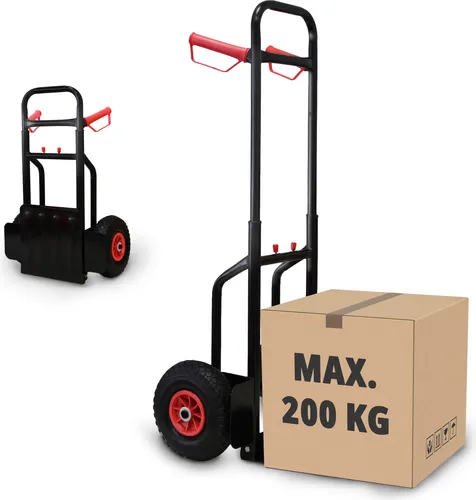 Grafner Sackkarre klappbar und ausziehbar - Sackkarren für vielseitige Transportarbeiten bis 200 kg, robust aus Stahl mit Luftbereifung für leichten Transport auch auf unebenem Gelände.