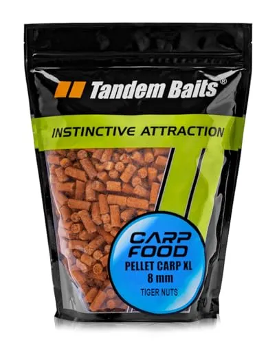 Tandem Baits Carp Food XL Pellet Erdmandel Tigernüsse | Karpfen-Pellets | Karpfen Angeln ohne Mühe | Köder zum Große-Fische-Angeln | Karpfenzubehör für Profis & Hobby-Angler | Angelfutter 8 mm 1 kg
