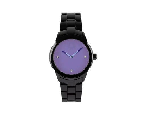 KRAFTWORXS Quarzuhr FML 1GBL S - Elegante Damen-Armbanduhr aus schwarzer Keramik mit modischem blauen Zifferblatt. Wasserdicht bis 50 m und mit komfortabler Butterfly-Schließe für einfaches Anlegen.