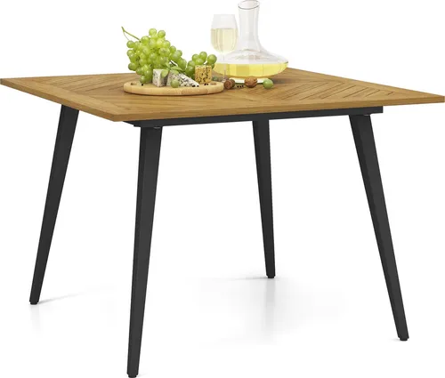 GOPLUS Gartentisch aus Akazienholz mit Schirmloch - Robuster rechteckiger Terrassentisch (107 x 107 x 75 cm) für bis zu 4 Personen. Ideal für gesellige Stunden im Innen- und Außenbereich. Mit stabiler Metallstruktur und praktischem Schirmloch für angenehme Schattenmomente.