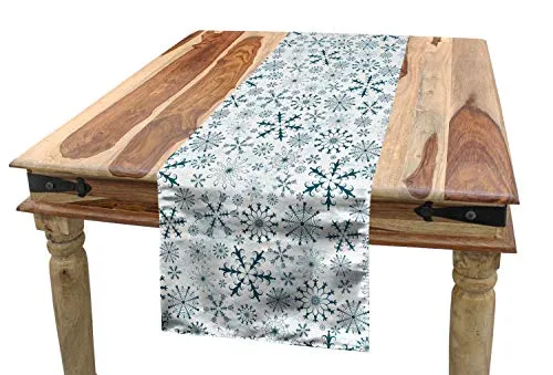 ABAKUHAUS Winter Tischläufer, Merry Xmas Schneeflocken, Esszimmer Küche Rechteckiger Dekorativer Tischläufer, 40 x 225 cm, Weiß Teal