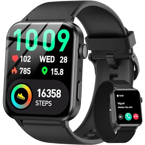 Yxtel Smartwatch Damen Herren | 1,85'' Fitnessuhr | Bluetooth Telefonie | 100+ Sportmodi & IP68 | 24/7 Herzfrequenz & SpO2 | Schlafanalyse | Kompatibel mit Android/iOS