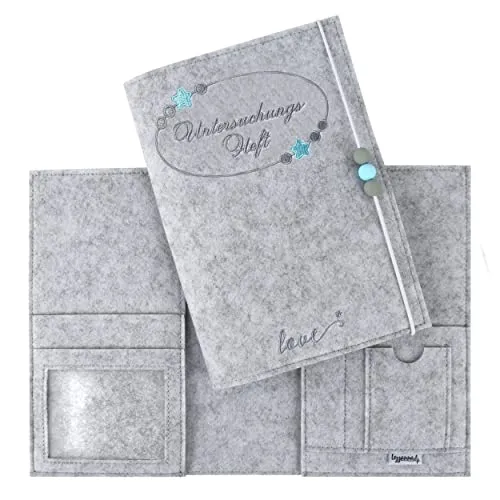 Lezzanna - Untersuchungsheft Hülle - U-Heft für Kinder – Gelbes Vorsorgeheft aus Filz – Impfpasshülle - Schutzhülle - Geschenk für werdende Mütter, zur Geburt oder Taufe (Hellgrau blau)