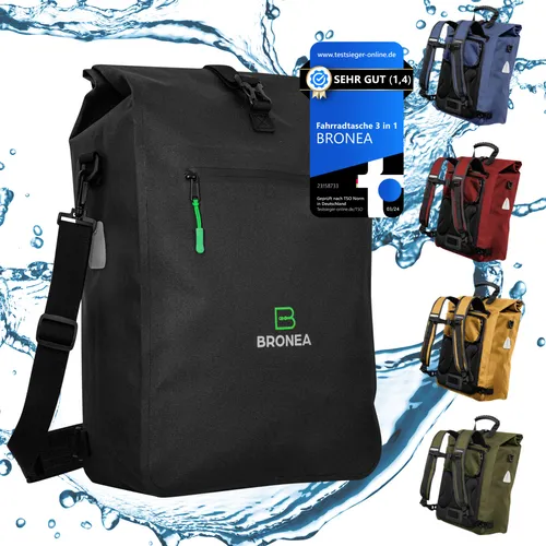 BRONEA® 3in1 Fahrradtasche - Wasserdicht & PVC-frei - Fahrradtasche, die sich in einen Rucksack umwandeln lässt. Mit 28L Volumen, hoher Sichtbarkeit und umweltfreundlichem Material für besten Komfort beim Radsport.