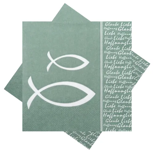 Servietten Glaube Fisch Grün Salbei Tischdeko Kommunion Konfirmation 20 Stück