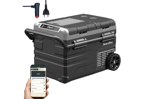 Skandika Elektrische Kühlbox Gefrierbox Routa 35 l - Kühlboxen – Ideal für Camping & Roadtrips mit App-Steuerung, leise im Eco-Mode, 2 Zonen für optimale Temperaturkontrolle von -20 °C bis +20 °C.