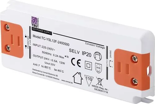 TRU COMPONENTS TC-YSL12F-2400500 LED-Trafo Konstantspannung 12W 0.5A 24 V/DC Möbelzulassung, Überspannung, Montage auf