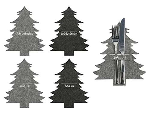 itsisa Besteckhalter Weihnachten (4er Set), grau - Filztischset Tanne, Tischset Besteck Weihnachtsbaum, Tischdeko