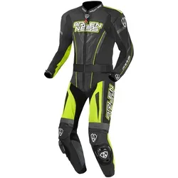 Arlen Ness Edge 2-Teiler Motorrad Lederkombi, schwarz-grau-gelb, Größe 50 - Motorradkombis aus hochwertigem Rindsleder mit Mesh Innenfutter für optimalen Tragekomfort und Super-Tense-tex Stretcheinsätzen für maximale Bewegungsfreiheit.