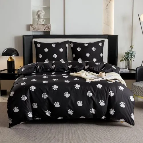 Cotton Market Bettwäsche – Bettwäsche-Sets 3 Teilig – Bettbezug 135x200 cm und 2 Kissenbezüge 70x80 cm – Pfötchen