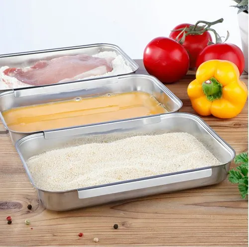 Edelstahl Panier-Set 3-tlg. – Praktische Panierhilfe - Küchenutensilien mit ineinander stapelbaren, spülmaschinenfesten Panierschalen aus hochwertigem Edelstahl – ideal für müheloses Panieren in der Küche.