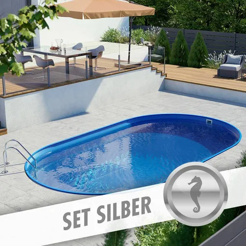 Ovalpool-Set SILBER 4,50 x 2,50 x 1,20 m, Folie blau 0,80 mm, eingelassen Pool