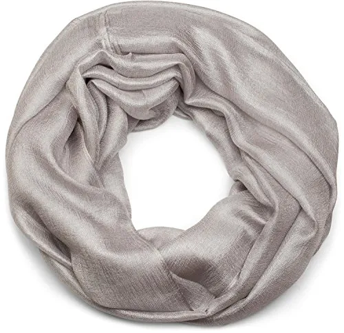 styleBREAKER Damen Loop Schal weich fließend | Seidig glänzendes Halstuch Einfarbig für Sommer & Frühling | Schlauchschal Leicht & Elegant, Farbe:Hellgrau