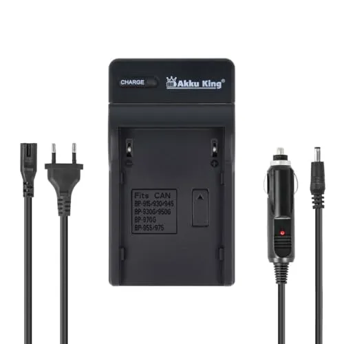 2in1 KFZ + Netz Ladegerät kompatibel mit Canon Akku BP911, BP914, BP915, BP924, BP930, BP945, BP930G, BP950G, BP970G