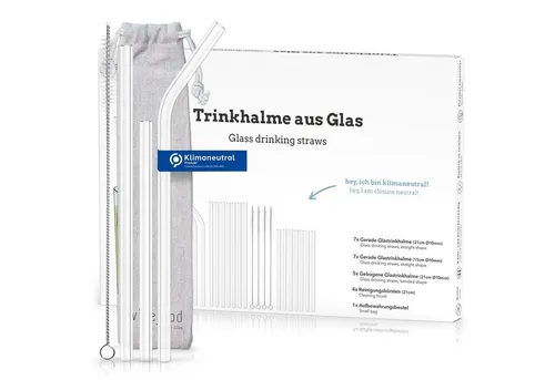 wisefood Trinkhalme Glas Trinkhalm Set: 19 Halme + 4 Bürsten, (1-tlg)