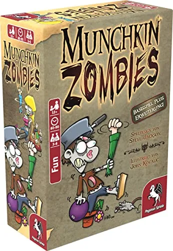 Pegasus Spiele 17138G - Munchkin Zombies 1+2 - Gesellschaftsspiel für 3-6 Spieler, vereint die besten Elemente von Munchkin Zombies in einer großen Doppelschachtel und bietet makabren Spaß mit Zombies und skurrilen Waffen.