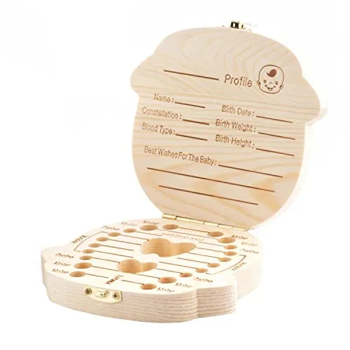 InnovaGoods - Baby Erinnerungsbox, Aufbewahrung für Milchzähne, Nabelschnur & Lanugo, Kiefernholz, Beschriftbarer Deckel, Kompakt & Leicht, Klassisch, Kunststoff