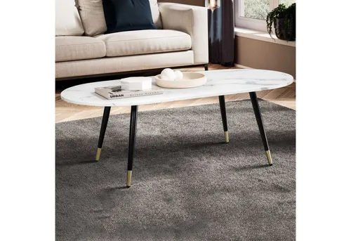FINEBUY Couchtisch FB60704 - Moderner Sofatisch mit Marmor Optik - Stylischer Couchtisch (120x60x41,5 cm) mit elegantem Marmor-Look und stabilem Metallgestell. Ideal für ein modernes Wohnambiente.