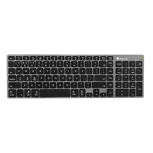 NGS Fortune-BT Grey - Kabellose Multi-Device Tastatur über Bluetooth, wiederaufladbar mit bis zu 3 Monaten Akkulaufzeit und spritzwassergeschützt