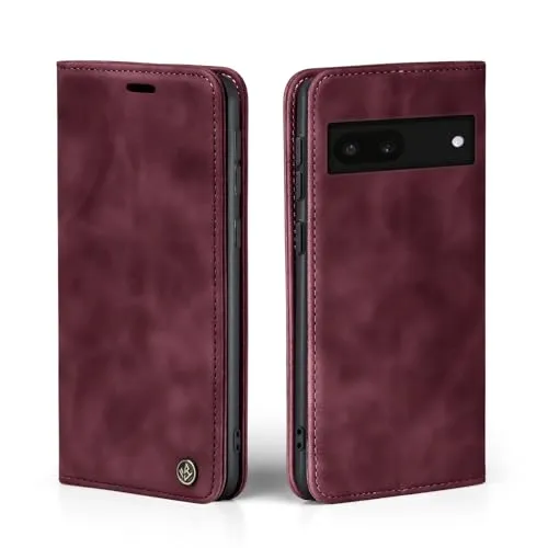 LBH Handyhülle für Google Pixel 6a in Weinrot mit Karten- und Geldfach Smartphone Hülle mit Standfunktion Flip Case Schutzhülle Magnetverschluss Vintage