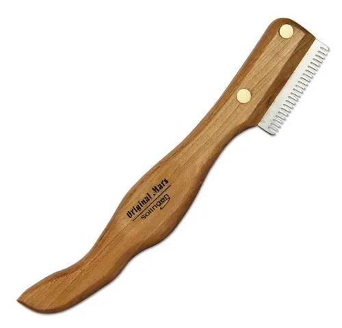 Schecker Entfilzungsharke - Ergonomisches Trimm-Messer für Tiere - Tierbürsten - Hochwertiges Edelstahl-Messer mit ergonomischem Kirschbaumgriff, ideal zum Auskämmen von losem Haar und Unterwolle.
