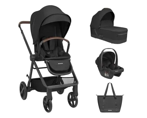 Kikka boo Kombikinderwagen Mia 3 in 1 Babywanne Babyschale Wickeltasche Matratze schwarz