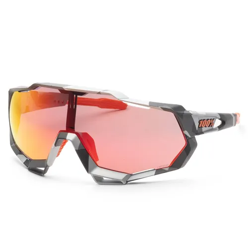 100% SPEEDTRAP Sonnenbrille - Soft Tact Grey Camo - Hiper Red Mirror - Stylische Sonnenbrille mit hochreflektierenden Linsen für optimalen Schutz und perfekten Sitz, ideal für Sport und Freizeit.
