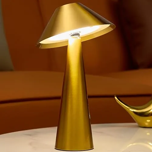 BOJIM Gold LED Tischlampe Kabellos Akku USB Aufladbar, Touch Dimmbare Tischleuchten mit Magnet Outdoor IP54 Wasserdicht, Schreibtischleuchte Ohne Kabel Lampenkopf Drehbar für Balkon Table, Indoor