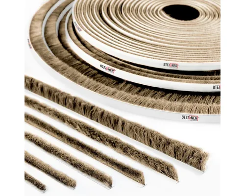 STEIGNER Duschdichtung Bürstendichtung selbstklebend 8mm Bürstenhöhe Türdichtung 5m Länge, L: 500 cm