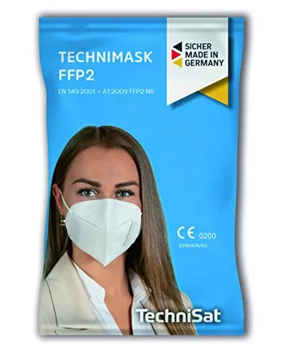TechniSat TECHNIMASK FFP2 Maske - (Mund- und Nasen-Bedeckung, dermatologisch getestet, 5-lagige Einweg-Maske aus hochwertigem Vlies - Gesichtsmasken Made in Germany), 5 Stück