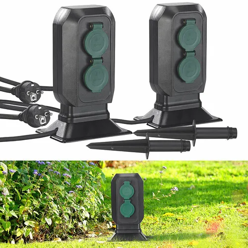 2er-Set spritzwassergeschützte 4-fach-Steckdosen-Säule für den Garten