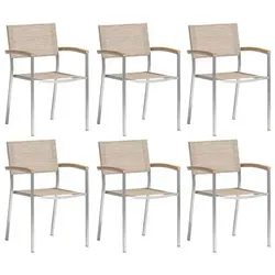 Gartensessel-Set Skye 6er-Set Beige/Teakfarben - Stapelbares Gartensessel-Set in Beige und Teakfarben. Maße: 57 x 89 x 56 cm. Mit einer max. Belastbarkeit von 120 kg ideal für zusätzliche Sitzgelegenheiten. Pulverbeschichtet für Witterungsbeständigkeit.