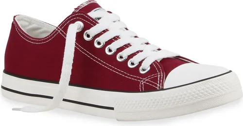 Mytrendshoe Herren Sneakers Sportschuhe Stoffschuhe Schnürer 94238, Farbe: Dunkelrot Lucky, Größe: 37