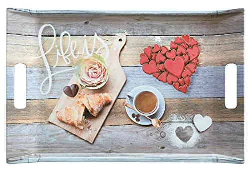 Lashuma Serviertablett bunt Druck: Frühstück, Rechteckiges Melamintablett, Frühstückstablett 47x31 cm