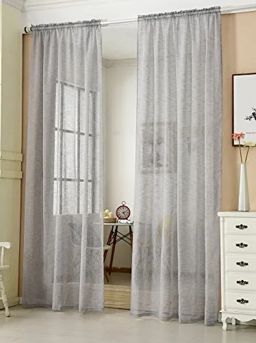 Laneetal Transparente Gardine mit Kräuselband, Fensterschal in Leinen-Optik, Dekoschal, Fenstervorhang für Schlafzimmer Kinderzimmer Küche, Stores Vorhang, Hellgrau, 140x225 cm, 2 Stücke