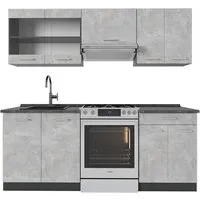 Vicco Küchenzeile R-Line, Beton/Anthrazit, 200 cm - Küchenzeilen mit flexibler Konfiguration und höhenverstellbaren Füßen für eine optimale Anpassung in jeder Küche – ideal für stilvolle Essenszubereitung.