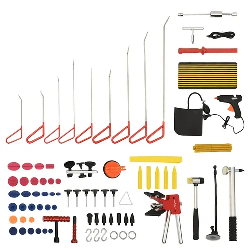 vidaXL 76-tlg. Ausbeulwerkzeug-Set - Vielseitiges Dellenreparatur-Set für Autos und mehr, inklusive leistungsstarkem Gleithammer und LED-Ausbeulreflektor. Ideal für DIY-Reparaturen und schonend zum Karosserielack.