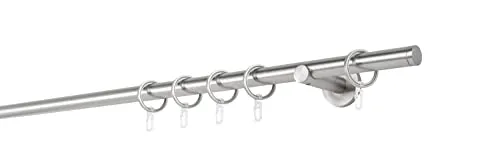 Gardinenstange auf Maß 20mm Match mit Wandträger - Hochwertige Gardinenstange in Edelstahl-Optik, individuell wählbar von 100 bis 400 cm, ideal für eine perfekte Fensterdekoration.