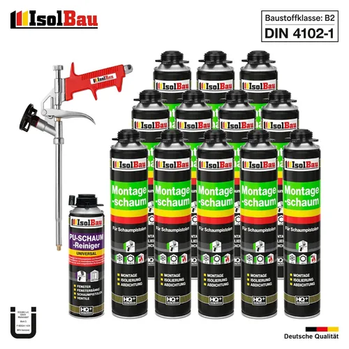 SET Pistolenschaum 12 x 750 ml + 1  Metall Schaumpistole + 1 Reiniger Bauschaum.