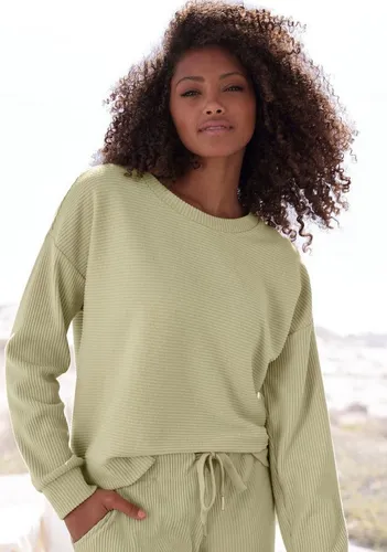 S.OLIVER Damen Sweatshirt, Gr. 36/38, pistazie - Bequemes Sweatshirt für Damen aus 100% Baumwolle, in trendiger Ripp-Optik mit überschnittenen Schultern, ideal für Loungewear und entspannte Tage.