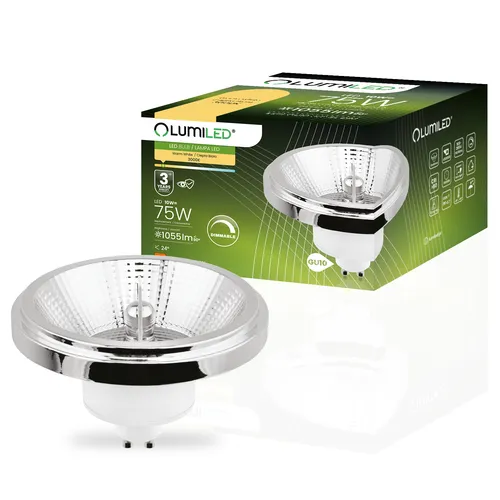 LUMILED LED-Leuchtmittel ES111 GU10 Fassung dimmbar 230V 10W (Entspricht Halogen 75 Watt) Warmweiß 3000K 24 Silber 1055 Lm Ra>90 Aluminium AR111