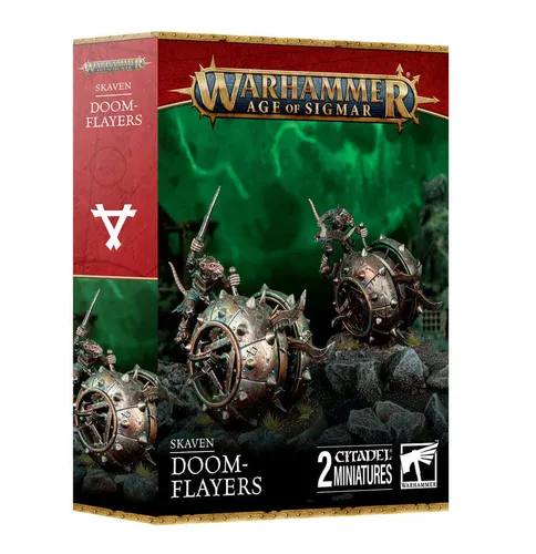 Skaven Doom-Flayers - Furchterregende Kriegsmotoren - WFB Miniaturen - Zwei ramshackle Skaven-Kriegsmotoren, die mit drehenden Klingen durch feindliche Linien hacken. Perfekt für Warhammer AoS Fans, die ihre Armee verstärken möchten.