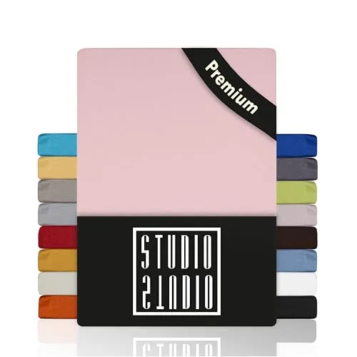 STUDIO Premium Spannbettlaken 90x200cm, 90x220cm, 100x200cm & 100x220cm – Jersey-Spannbetttuch aus 97 % Baumwolle & 3 % Elastan – Puder – Öko-Tex Zertifiziert, bügelfrei – für Matratzen 15–35cm