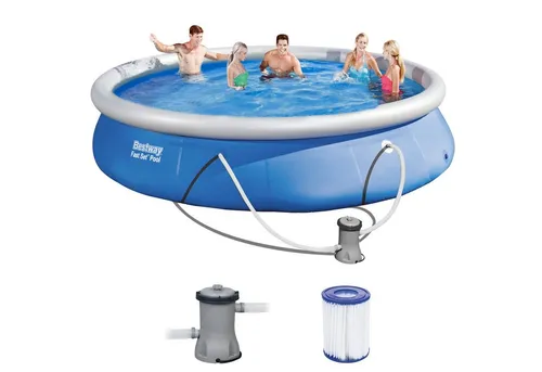 BESTWAY Pool 57313 Fast Set Rundpool mit Filterpumpe - Aufstellpool mit 457x84cm, ideal für schnelle Montage und Spaß im Garten. Inklusive Kartuschenfilteranlage für sauberes Wasser.