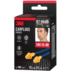 3M Ohrstöpsel 1271 C mit Kordel, SNR 25 dB - Gehörschutz mit SNR 25 dB, ideal für die Arbeit. Vorformbare Kunststoffstöpsel bieten hohen Tragekomfort und Hygiene. Inklusive praktischer Kordel und Aufbewahrungsbox für einfache Handhabung.